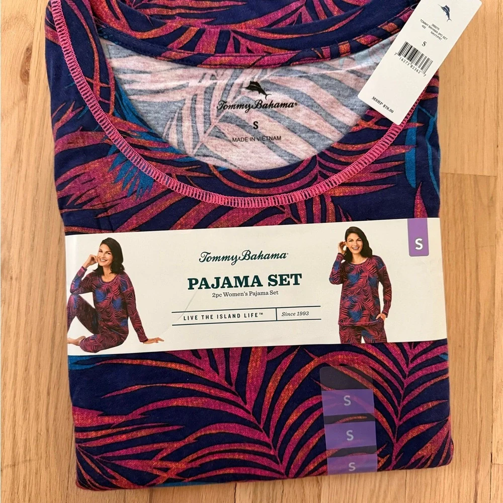 Tommy Bahama Pink and Blue Leaf Print Pajama Set - Picture 4 of 4